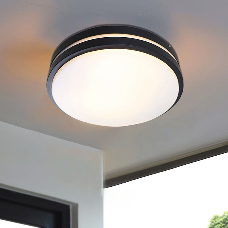 Plast udendørs loftslampe med bevægelsessensor sort, James, IP44