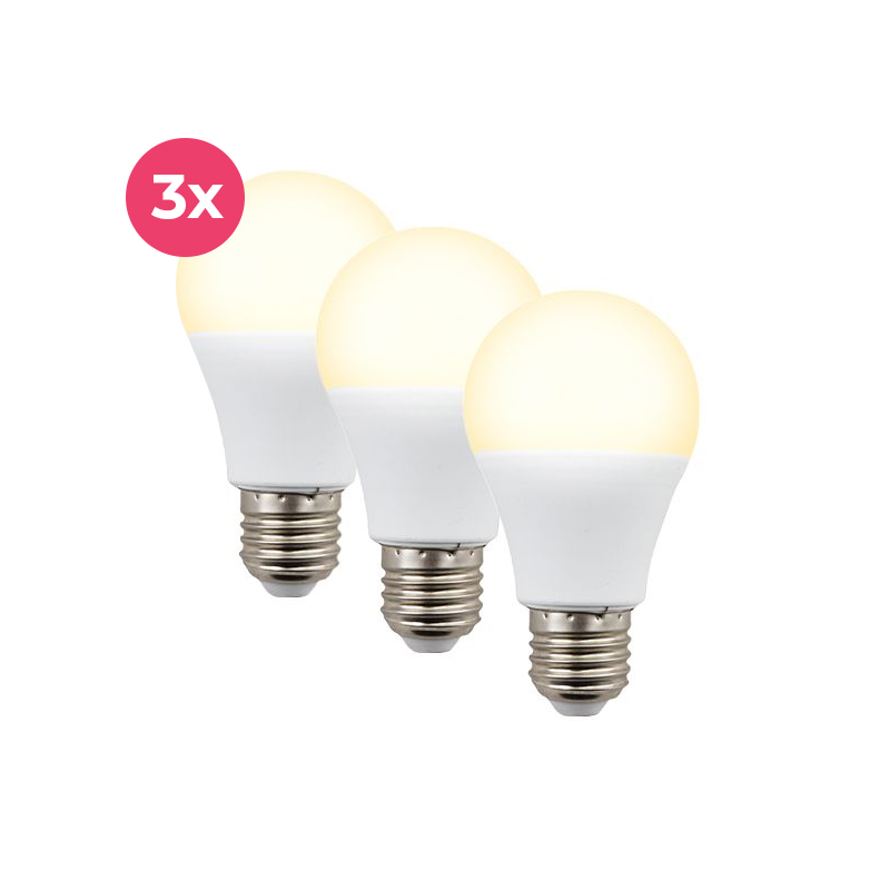 3-pakke E27 LED lampe, A60, 4,9W, 2700K