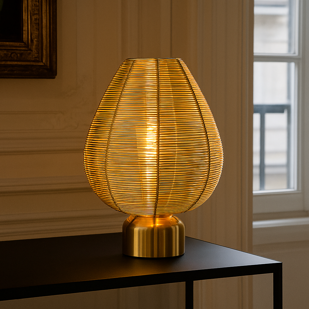 Modern bordlampe messing, Lesly, med brytare