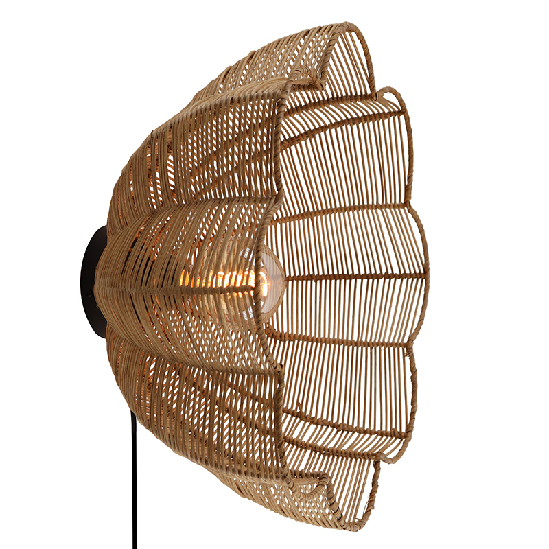 Rattan væglampe brun, Heather, med brytare