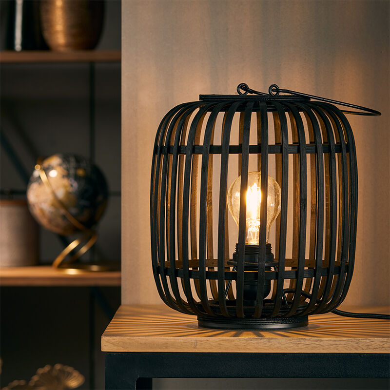 Træ bordlampe sort, Brain
