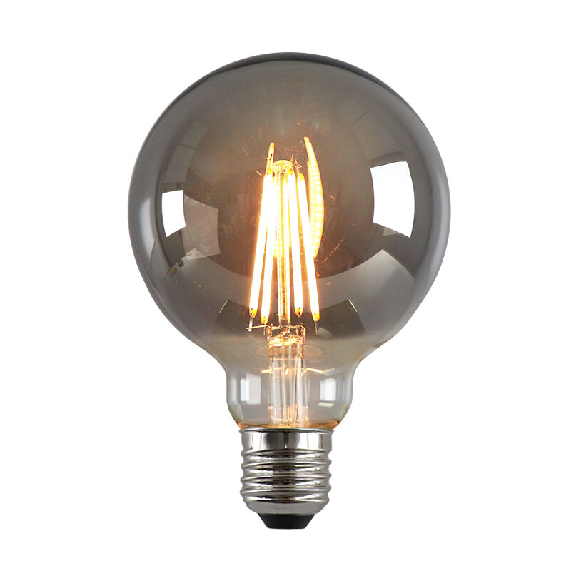 Dæmpbar Olucia E27 LED pære, G95, 5w, Røgglas, 2200k