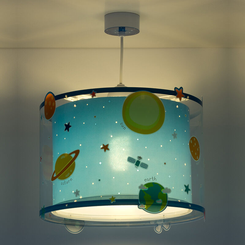 Blå pendel til børneværelset plast, Planets