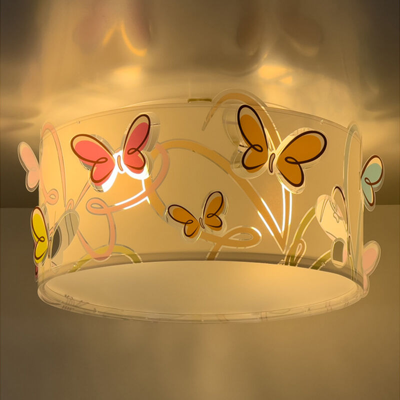 Multi-Farvet loftlampe til børneværelse plast, Butterfly