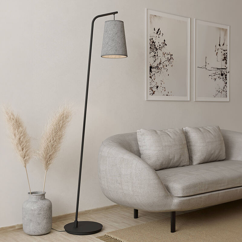 Grå gulv lampe stof, Allan, med brytare