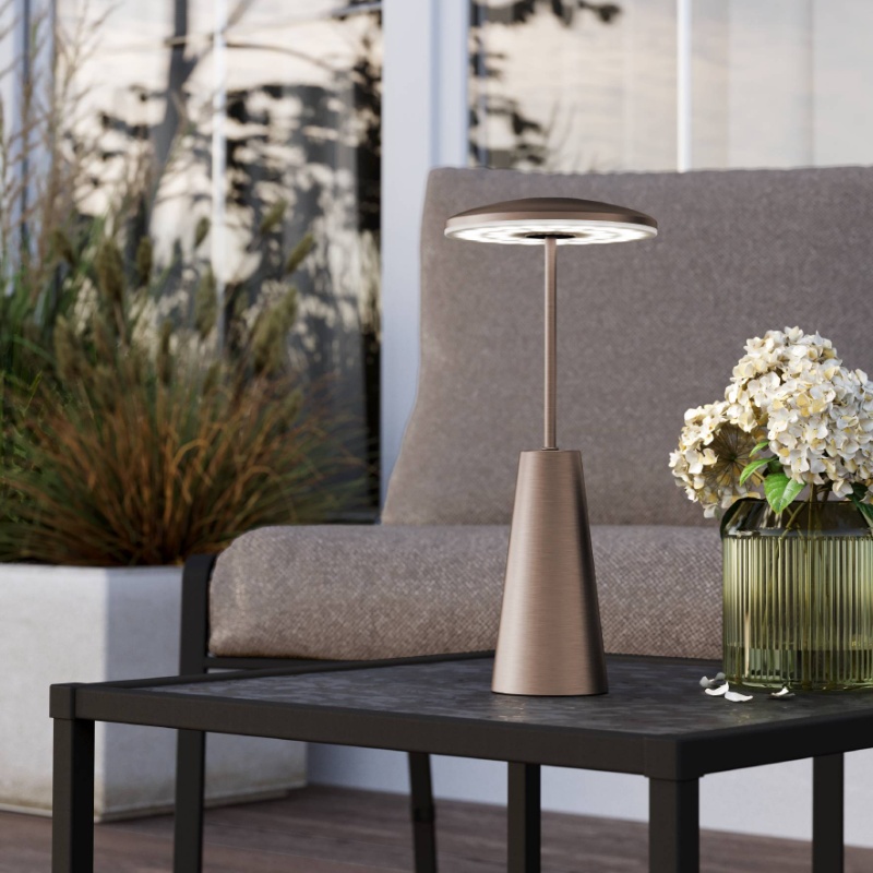 Bronze modern bordlampe stål, Ishika, 2,8W, white switch LED, IP54, med beröringsdimmer