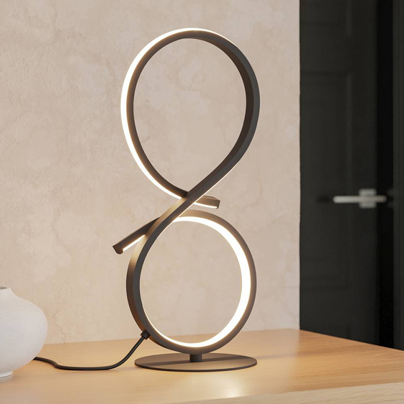 Sort modern bordlampe aluminium, Thekla, 11,4W, 3000K LED, med brytare