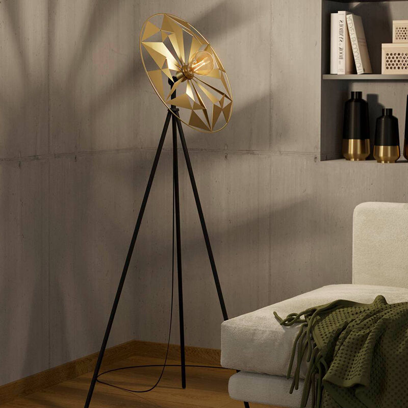Guld retro gulv lampe aluminium, Thiemen, med brytare