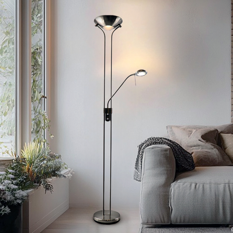 Modern læselampe gulv nikkel, Salvador, 18W, 3000K LED, med brytare