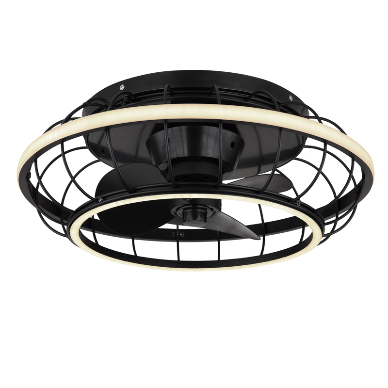 Sort industri loftventilator metal, Jorne, 30W, varm til kold hvid justerbar LED, med fjärrkontroll