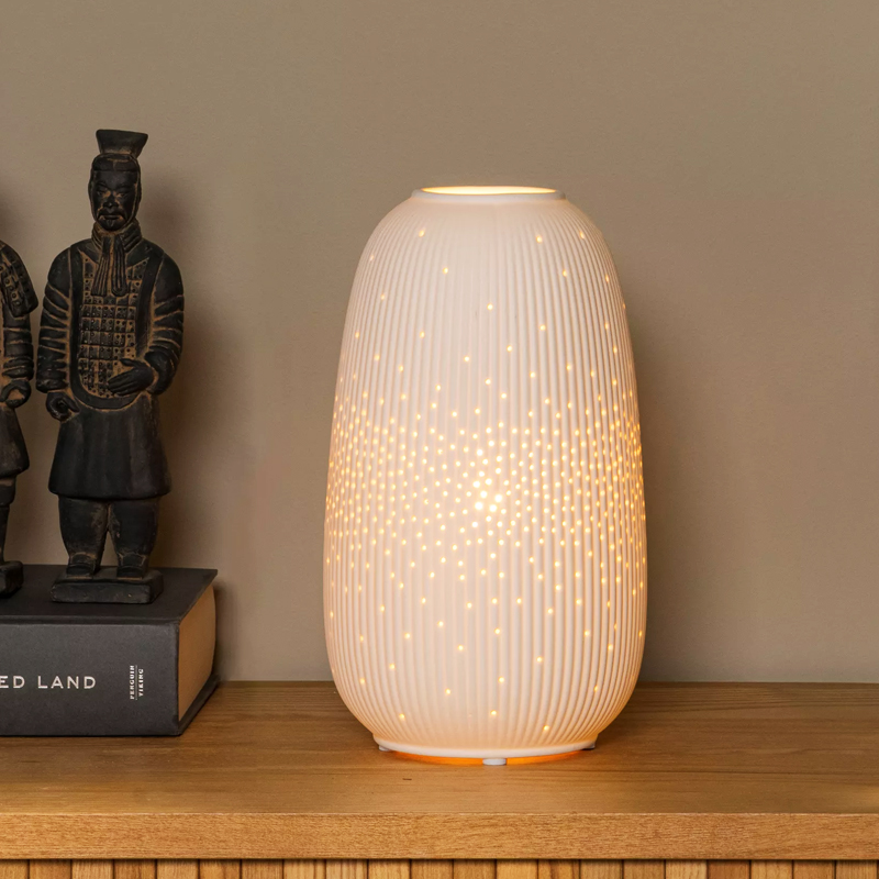 Keramik bordlampe hvid, Flores, med brytare