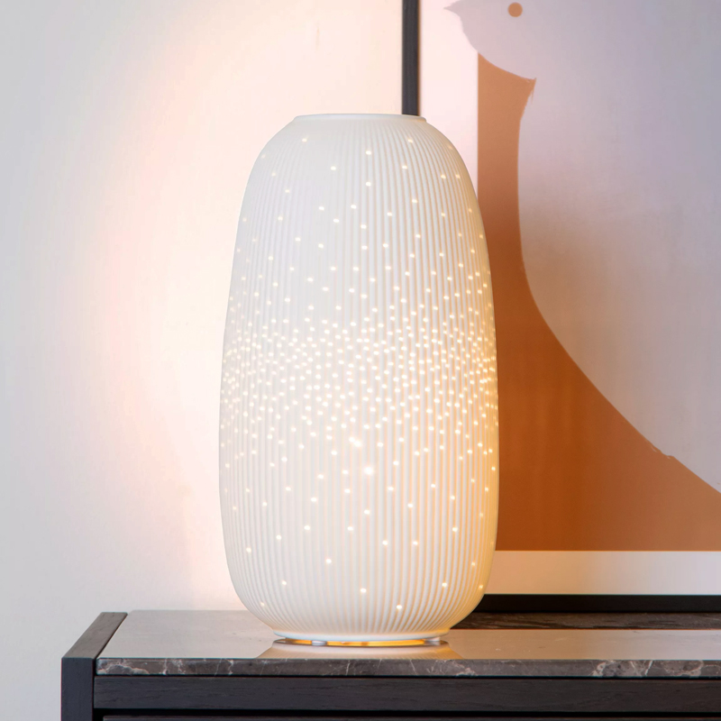 Keramik bordlampe hvid, Flores, med brytare