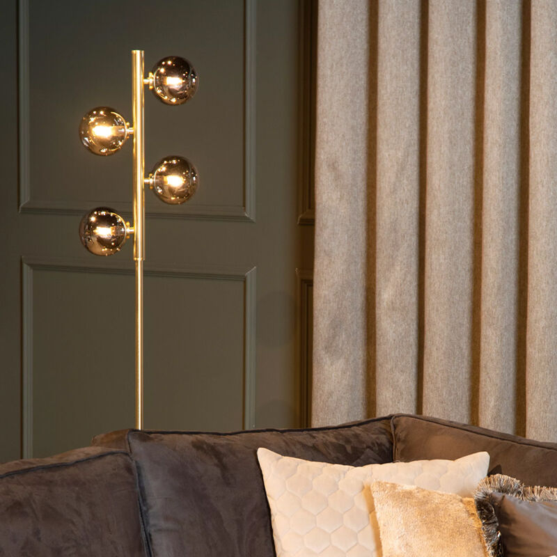 Guld gulv lampe retro, Tycho, med brytare