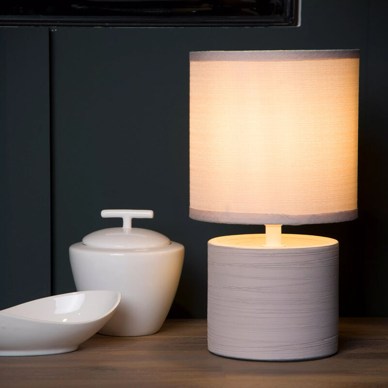Keramik bordlampe grå, Greasby, med brytare