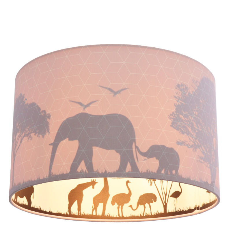Stof loftlampe til børneværelse lyserød, Safari