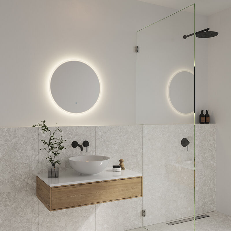 Grå spejl med lys modern, Dovina, 20W, 4000K LED, IP44, med brytare