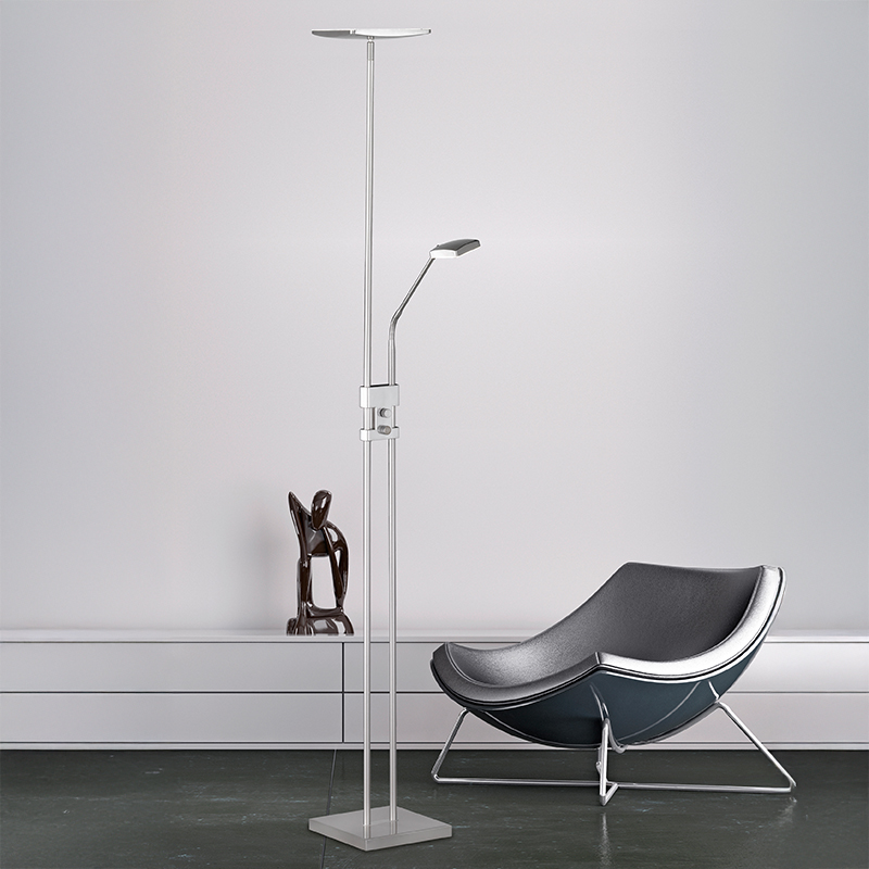 Nikkel gulv lampe modern, Simon, 15W, 3000K LED, med brytare
