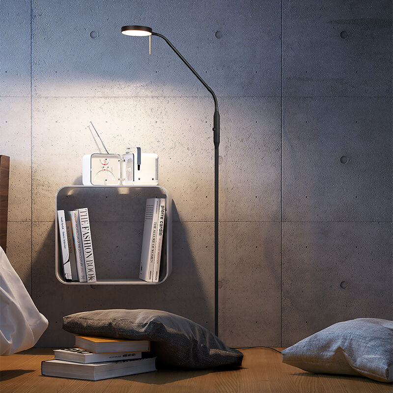 Sort læselampe gulv modern, Bilge, 12W, varm til kold hvid justerbar LED, med beröringsdimmer
