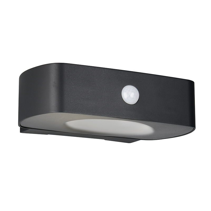 Sort udendørs væglampe solcelle modern, Pytsje, 6W, 4000K LED, IP44, med brytare