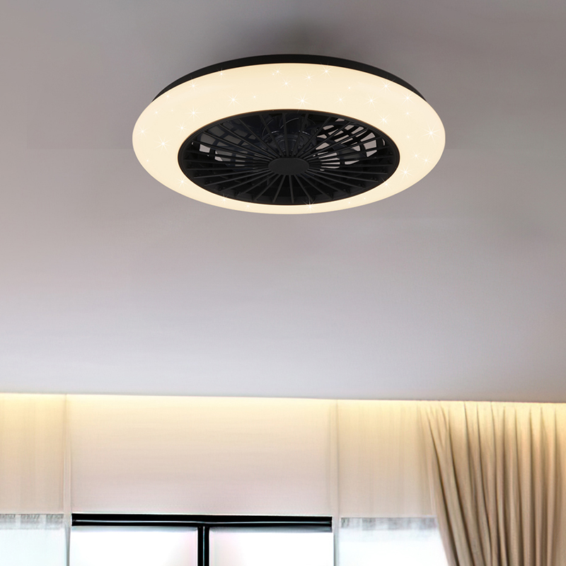 Sort loftventilator modern, Damyan, 30W, varm til kold hvid justerbar LED, med fjärrkontroll