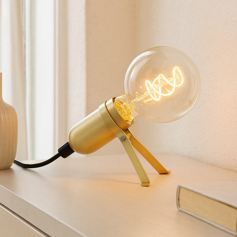 Metal bordlampe guld, Gidon, med brytare