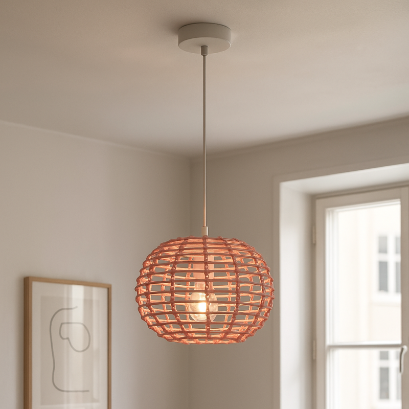 Rattan pendler lampe lyserød, Roza