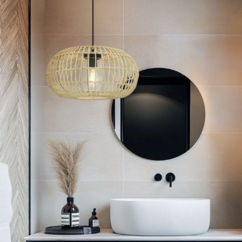 Rattan pendler lampe badeværelse brun, Emilio, IP44