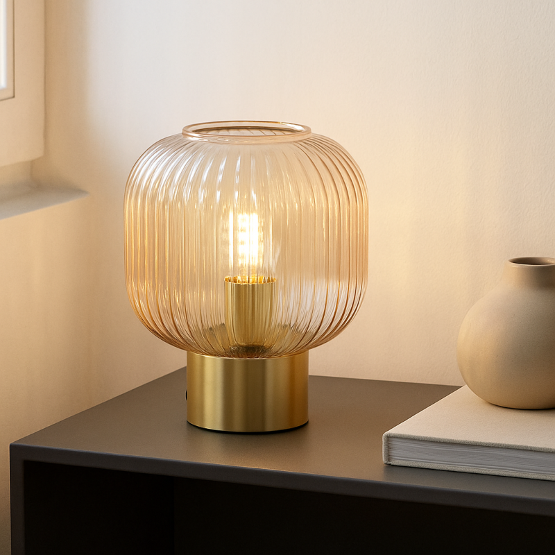 Retro bordlampe lyserød, Charlois, med brytare