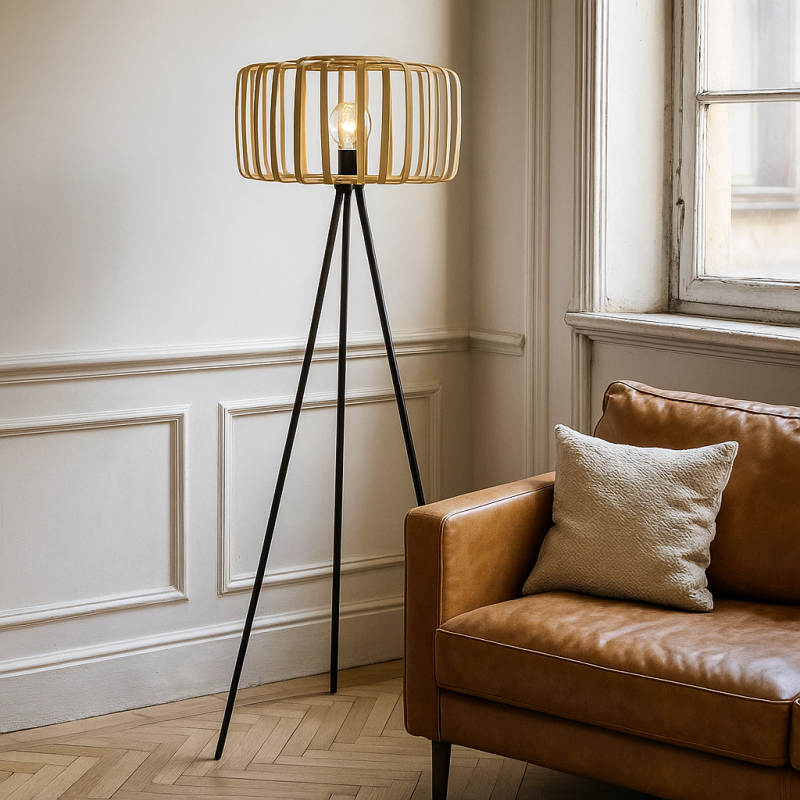 Bambus gulv lampe brun, Tina, med brytare Bambus gulv lampe brun, Tina, med brytare