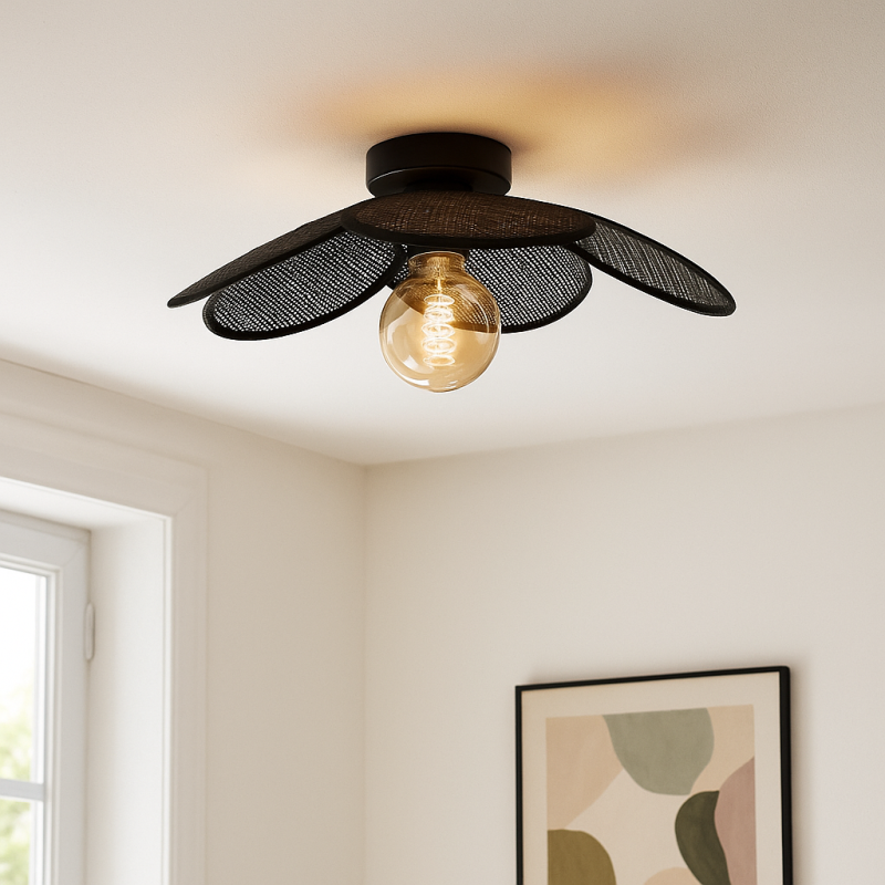 Rattan loftlampe sort, Rowen