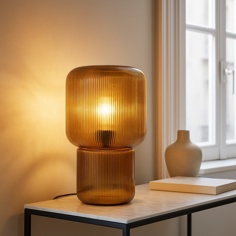 Design bordlampe brun, Chelsea, med brytare