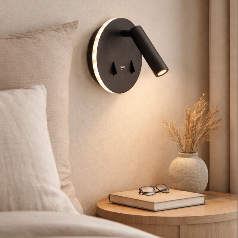 Modern væglampe sort, Alec, 9W, 3000K LED, med brytare Modern væglampe sort, Alec, 9W, 3000K LED, med brytare