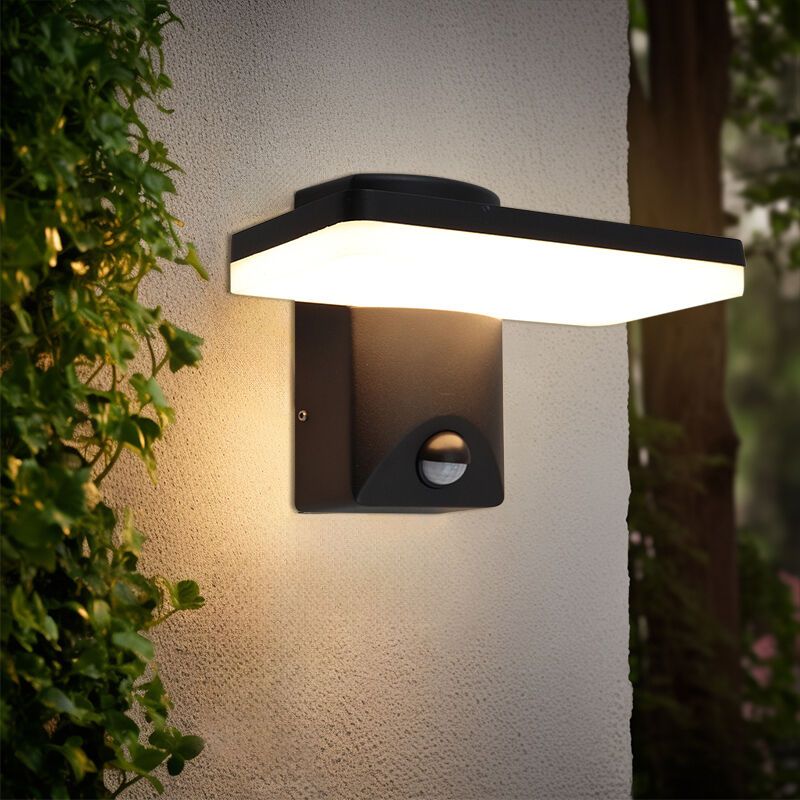 Modern udendørs væglampe med bevægelsessensor sort, Loris, 12W, 2700K LED, IP44