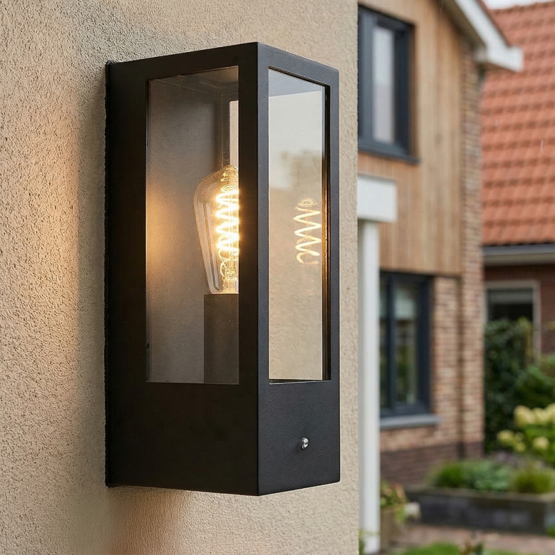 Modern udendørs væglampe med skumringssensor sort, Senne, IP44