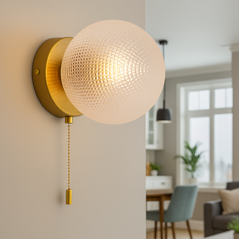 Retro væglampe gennemsigtig, Johnson, med dra i brytare Retro væglampe gennemsigtig, Johnson, med dra i brytare