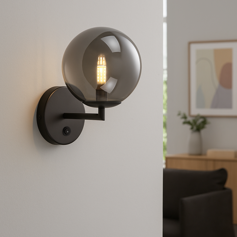 Design væglampe grå, Remo, med brytare