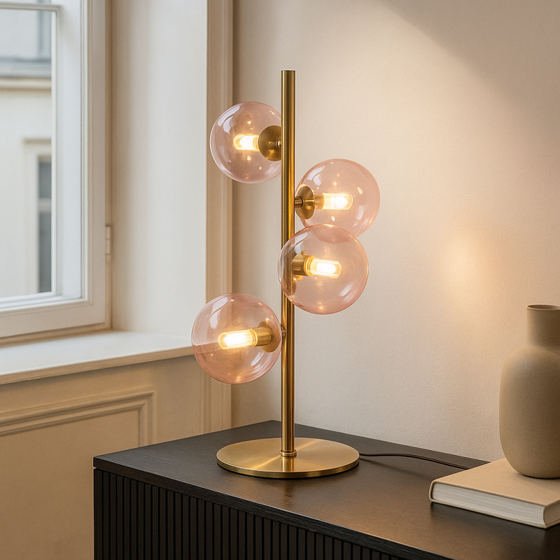 Design bordlampe lyserød, Remo, med brytare