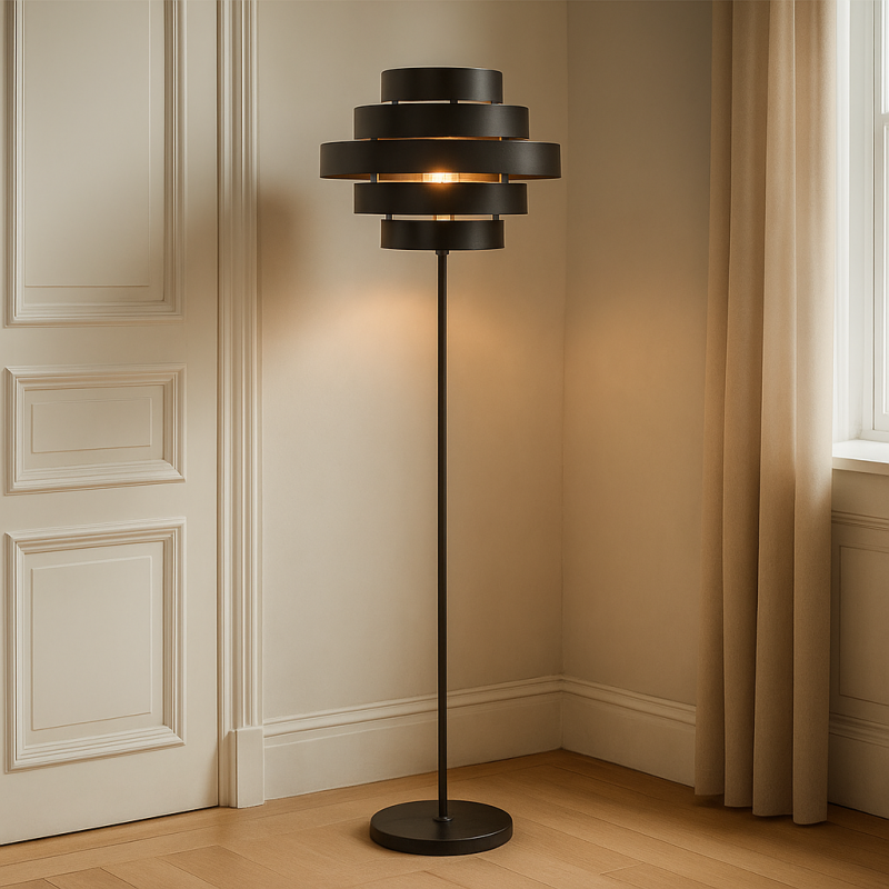 Rustik gulv lampe sort, Jana, med brytare