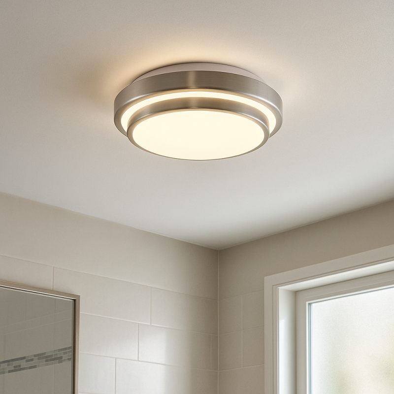Modern loftlampe badeværelse nikkel, Jaro, 12W, 3000K LED, IP44 Modern loftlampe badeværelse nikkel, Jaro, 12W, 3000K LED, IP44