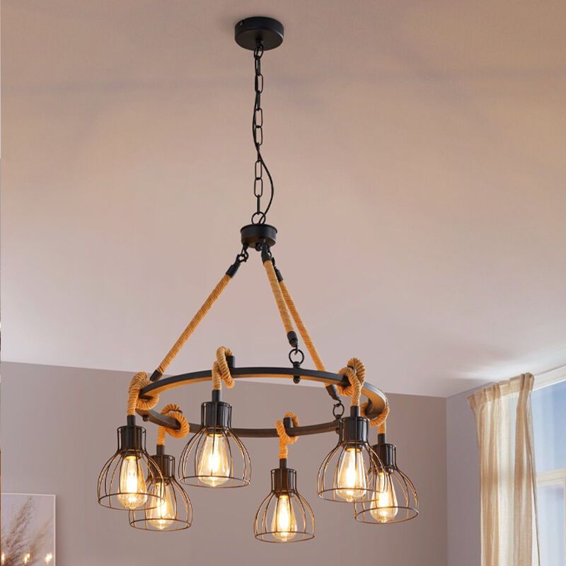 Sort industri pendler lampe stål, Simeon