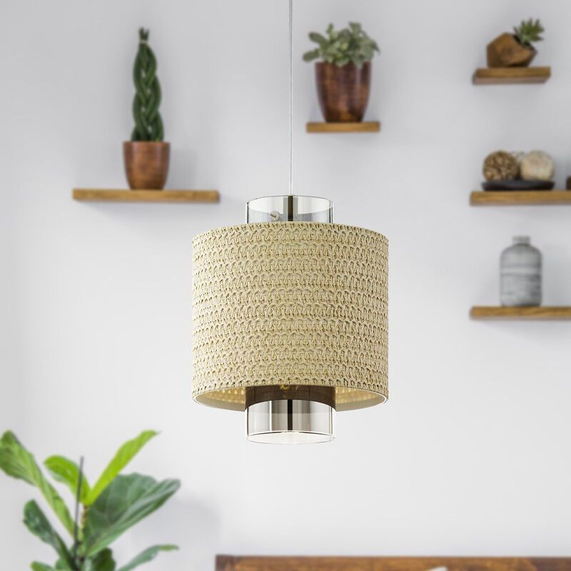 Rattan pendler lampe beige, Erick