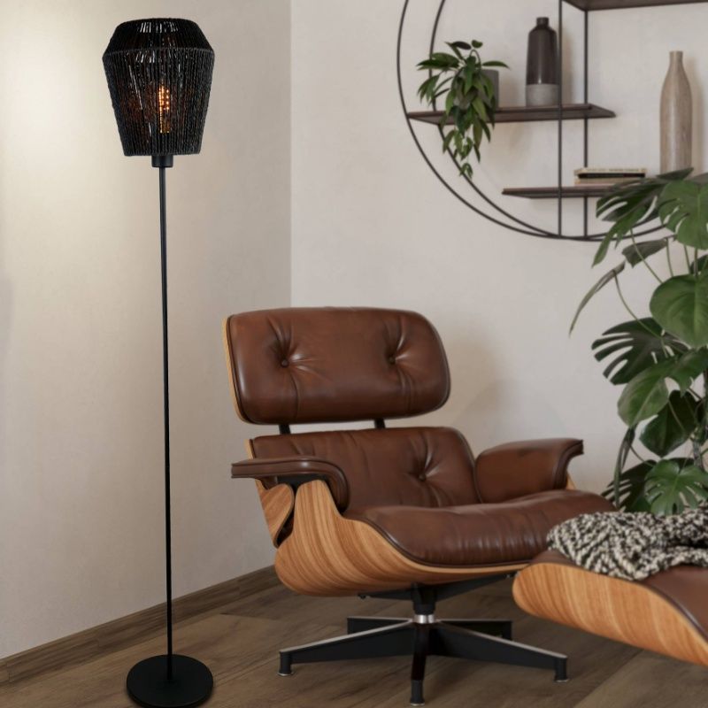 Papir gulv lampe sort, Caine, med brytare