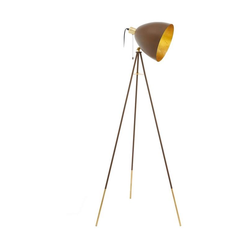 Guld modern trebenet gulvlampe stål, Maick, med dra i brytare Guld modern trebenet gulvlampe stål, Maick, med dra i brytare