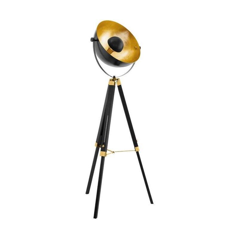 Sort modern trebenet gulvlampe stål, Nickolas, med brytare