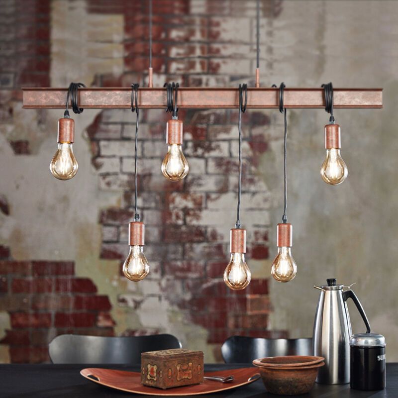 Brun rustik pendler lampe stål, Anton