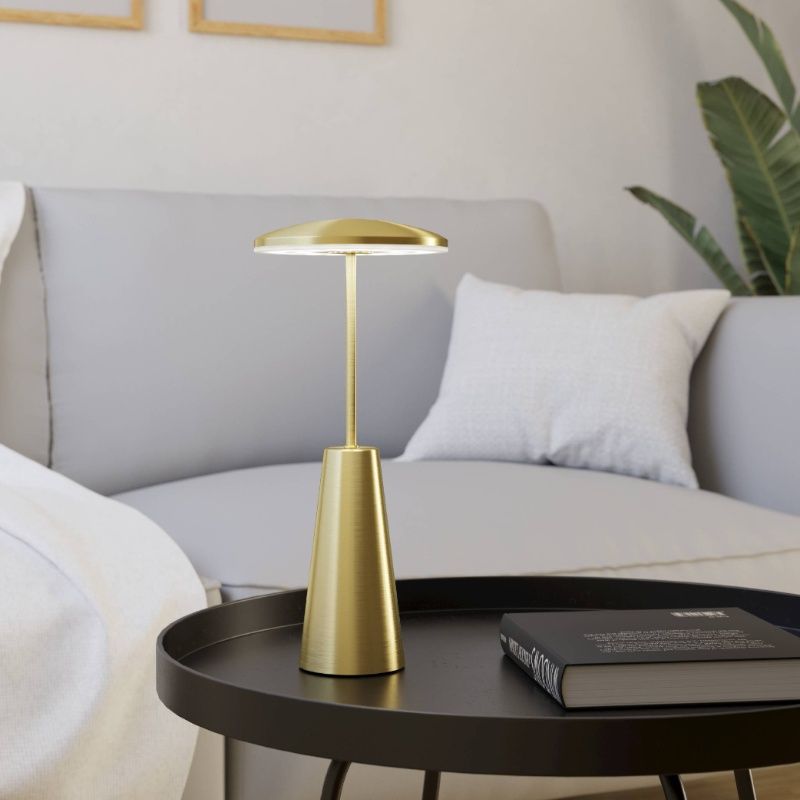 Guld modern bordlampe stål, Ishika, 2,8W, white switch LED, IP54, med beröringsdimmer