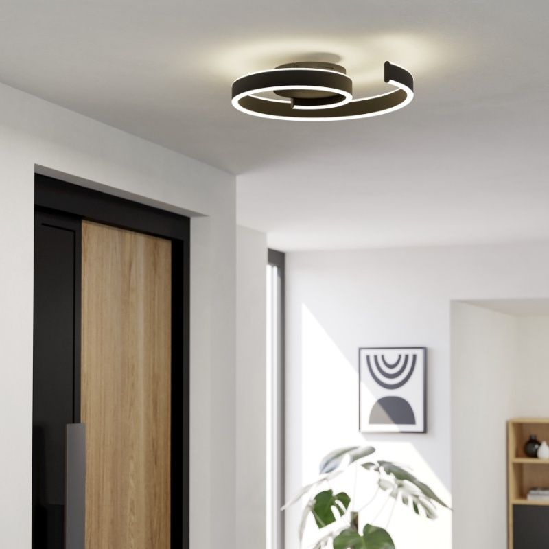 Sort modern smart loftlampe aluminium, Sahra, 37W, varm til kold hvid justerbar LED, med fjärrkontroll Sort modern smart loftlampe aluminium, Sahra, 37W, varm til kold hvid justerbar LED, med fjärrkontroll