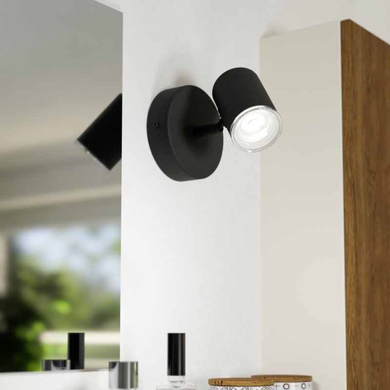 Sort modern vægspot stål, Consuma, IP44