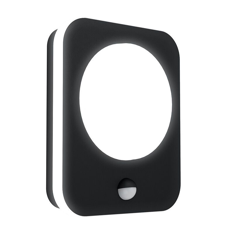 Sort modern udendørs væglampe med bevægelsessensor aluminium, Luut, 9W, 3000K LED, IP44