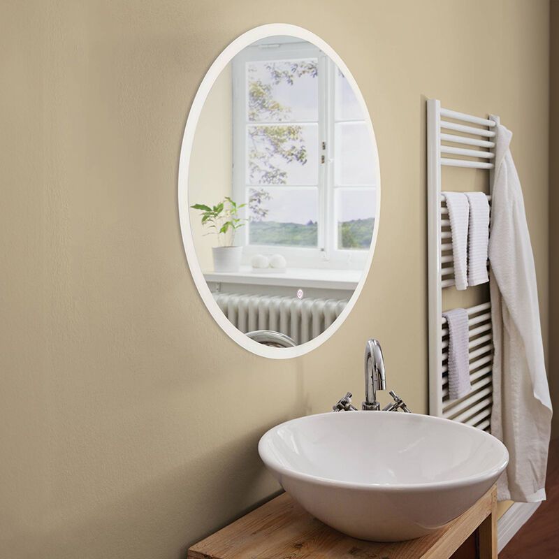 Grå modern spejl med lys glas, Bibi, 15,3W, 4000K LED, IP44, med brytare